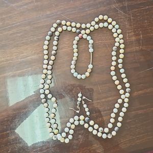 Earthcolored beads necklace and earrings and bracelet